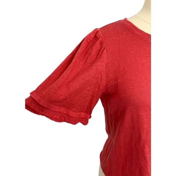 Chico's NWT Linen Fringe Sleeve Tee Top Short Sleeve Chrysanthemum Coral Size 0 - Picture 2 of 10